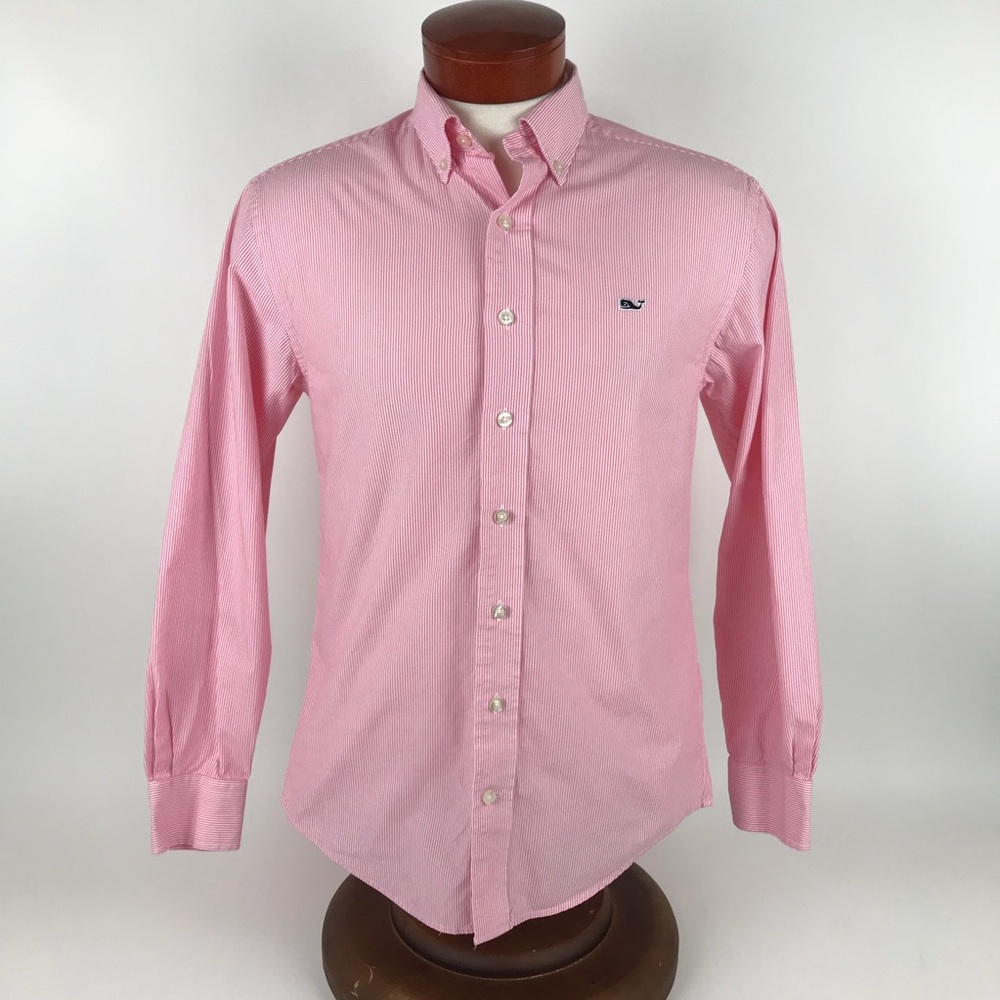 Mens VINEYARD VINES Pink Pinstripe Whale Shirt EUC